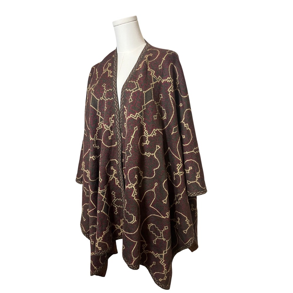 RARE Sol Alpaca Ruana 80% Baby Alpaca 20% Silk Jacquard NWT-Peruvian Luxury Wrap
